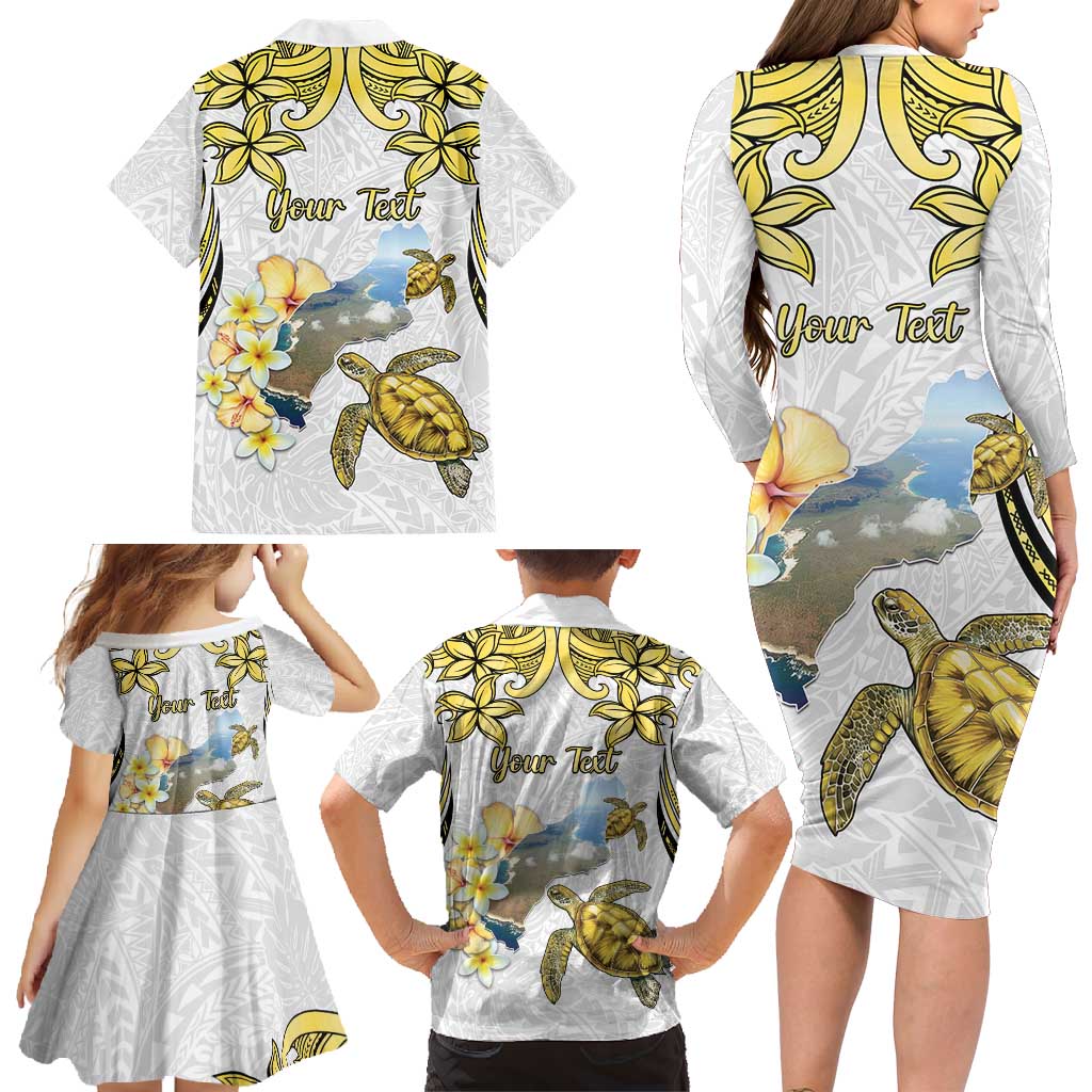 Personalised Aloha Hawaii Niihau Island Family Matching Long Sleeve Bodycon Dress and Hawaiian Shirt Forbidden Isle Map Shell Lei LT14 - Polynesian Pride
