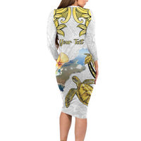 Personalised Aloha Hawaii Niihau Island Family Matching Long Sleeve Bodycon Dress and Hawaiian Shirt Forbidden Isle Map Shell Lei LT14 - Polynesian Pride