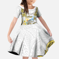 Personalised Aloha Hawaii Niihau Island Family Matching Mermaid Dress and Hawaiian Shirt Forbidden Isle Map Shell Lei LT14 Daughter's Dress Yellow - Polynesian Pride