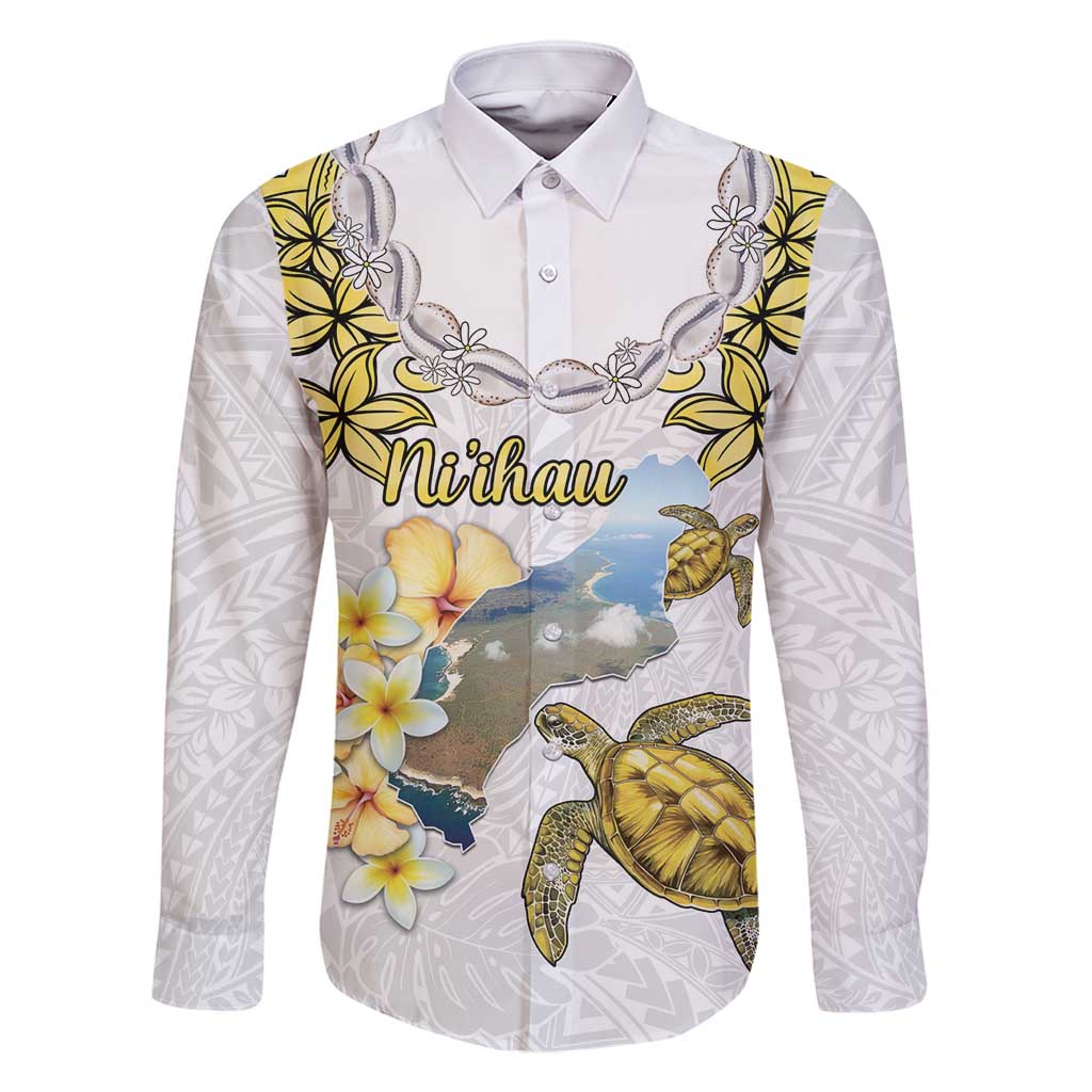 Personalised Aloha Hawaii Niihau Island Family Matching Mermaid Dress and Hawaiian Shirt Forbidden Isle Map Shell Lei LT14 Dad's Shirt - Long Sleeve Yellow - Polynesian Pride