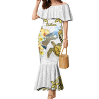 Personalised Aloha Hawaii Niihau Island Family Matching Mermaid Dress and Hawaiian Shirt Forbidden Isle Map Shell Lei LT14 Mom's Dress Yellow - Polynesian Pride
