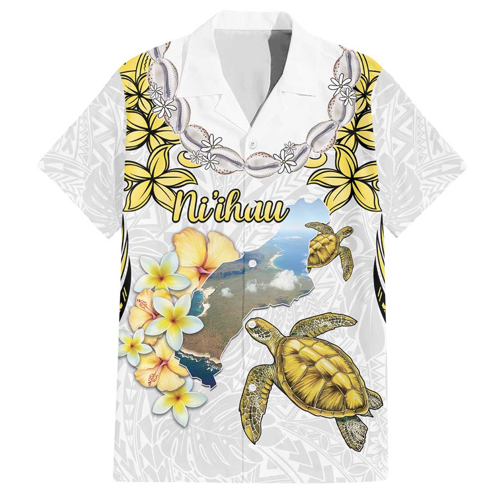 Personalised Aloha Hawaii Niihau Island Family Matching Short Sleeve Bodycon Dress and Hawaiian Shirt Forbidden Isle Map Shell Lei LT14 Dad's Shirt - Short Sleeve Yellow - Polynesian Pride