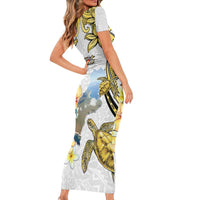 Personalised Aloha Hawaii Niihau Island Family Matching Short Sleeve Bodycon Dress and Hawaiian Shirt Forbidden Isle Map Shell Lei LT14 - Polynesian Pride