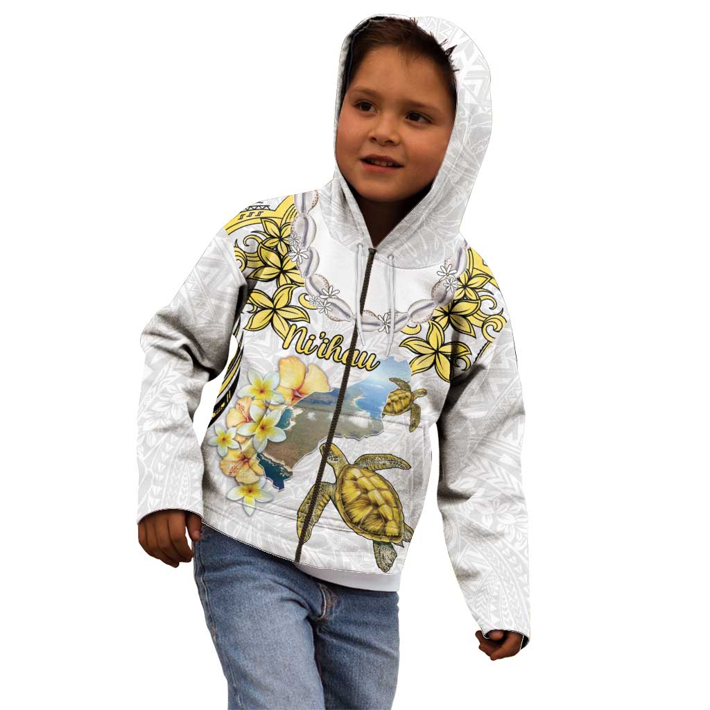 Personalised Aloha Hawaii Niihau Island Kid Hoodie Forbidden Isle Map Shell Lei