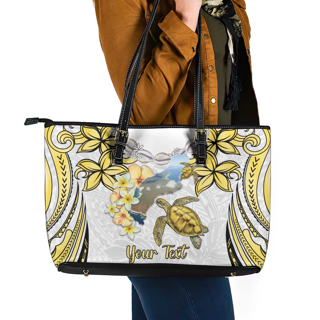 Personalised Aloha Hawaii Niihau Island Leather Tote Bag Forbidden Isle Map Shell Lei