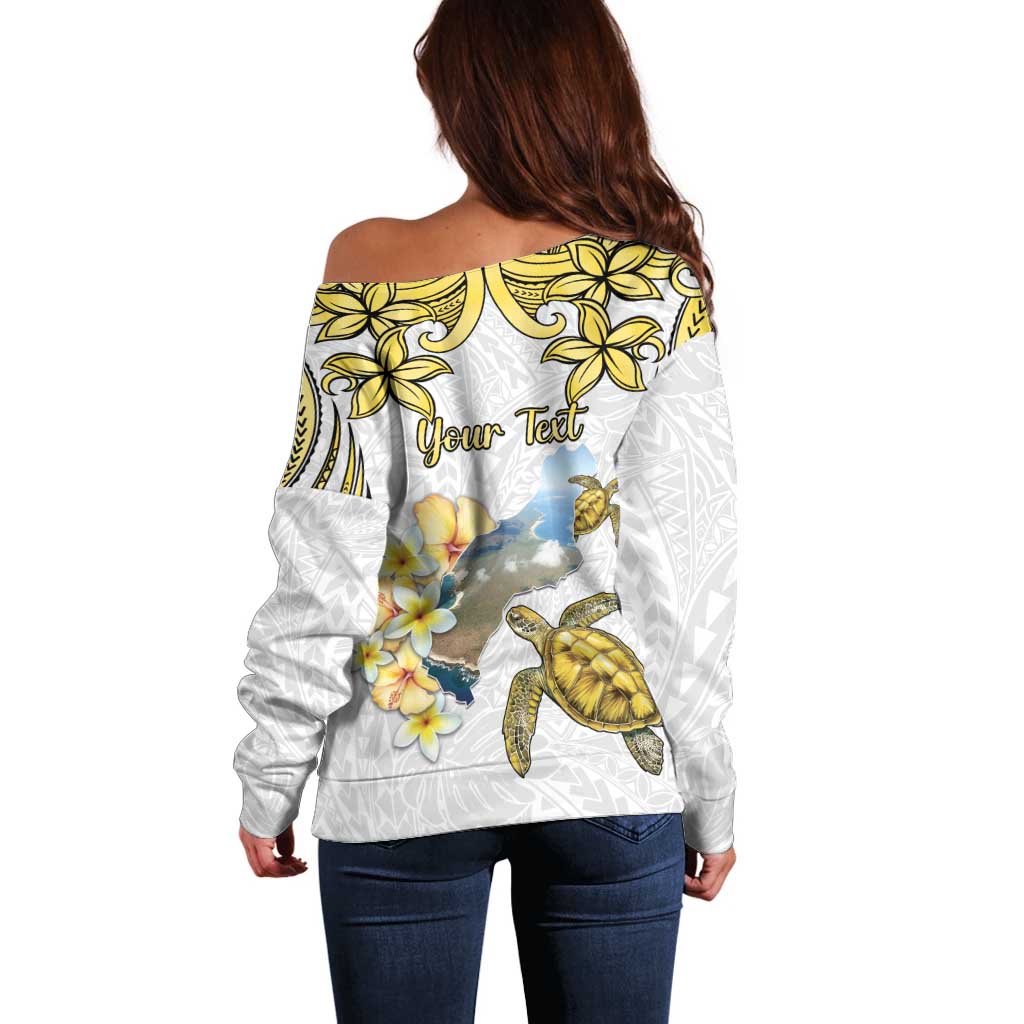 Personalised Aloha Hawaii Niihau Island Off Shoulder Sweater Forbidden Isle Map Shell Lei