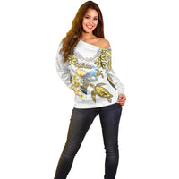 Personalised Aloha Hawaii Niihau Island Off Shoulder Sweater Forbidden Isle Map Shell Lei