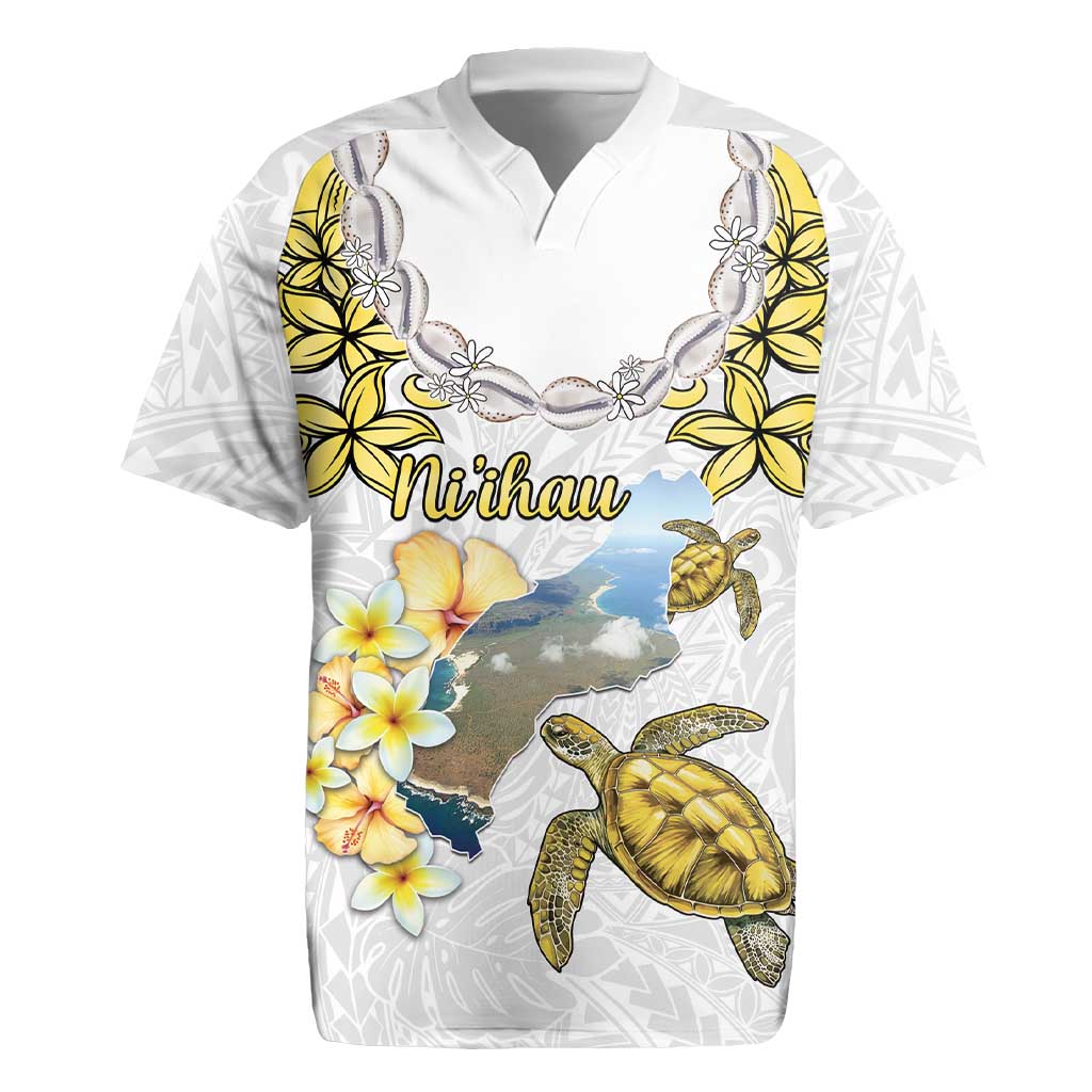 Personalised Aloha Hawaii Niihau Island Rugby Jersey Forbidden Isle Map Shell Lei