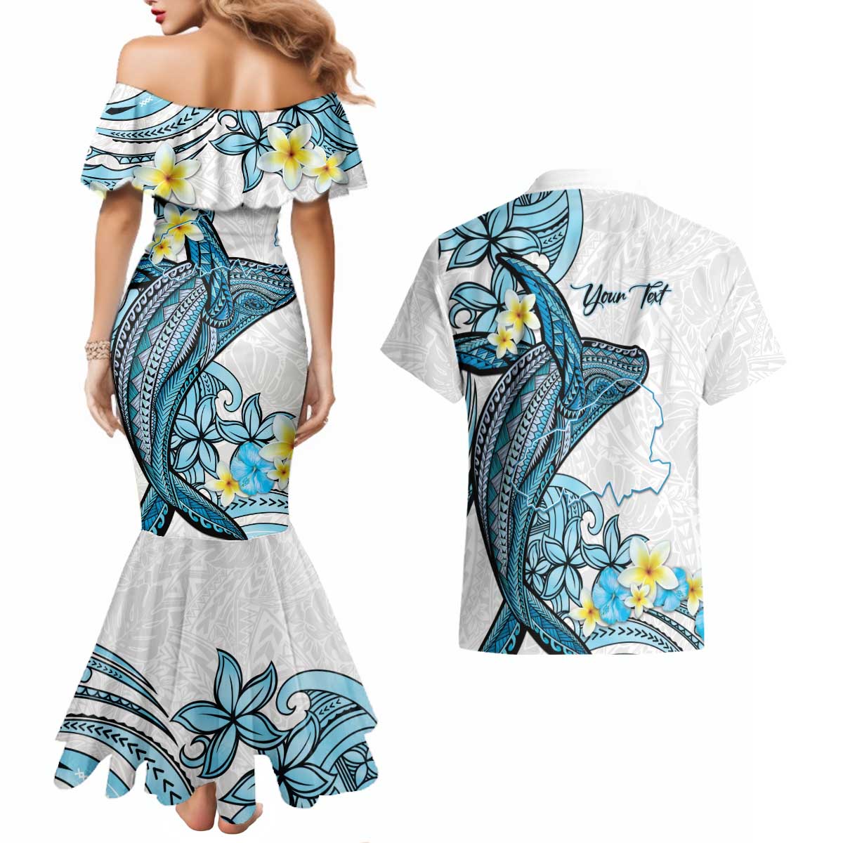 Personalised Aloha Hawaii Kahoolawe Island Couples Matching Mermaid Dress and Hawaiian Shirt Target Isle Map With Humpback Whale