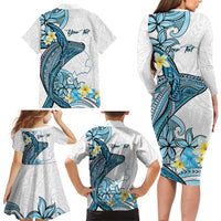 Personalised Aloha Hawaii Kahoolawe Island Family Matching Long Sleeve Bodycon Dress and Hawaiian Shirt Target Isle Map With Humpback Whale LT14 - Polynesian Pride
