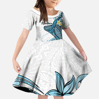 Personalised Aloha Hawaii Kahoolawe Island Family Matching Short Sleeve Bodycon Dress and Hawaiian Shirt Target Isle Map With Humpback Whale LT14 Daughter's Dress Blue - Polynesian Pride
