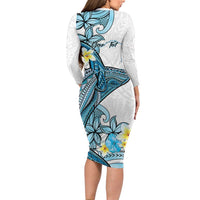 Personalised Aloha Hawaii Kahoolawe Island Long Sleeve Bodycon Dress Target Isle Map With Humpback Whale LT14 - Polynesian Pride