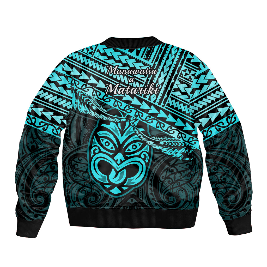 Matariki New Zealand Bomber Jacket Maori New Year Tiki Turquoise Version LT14
