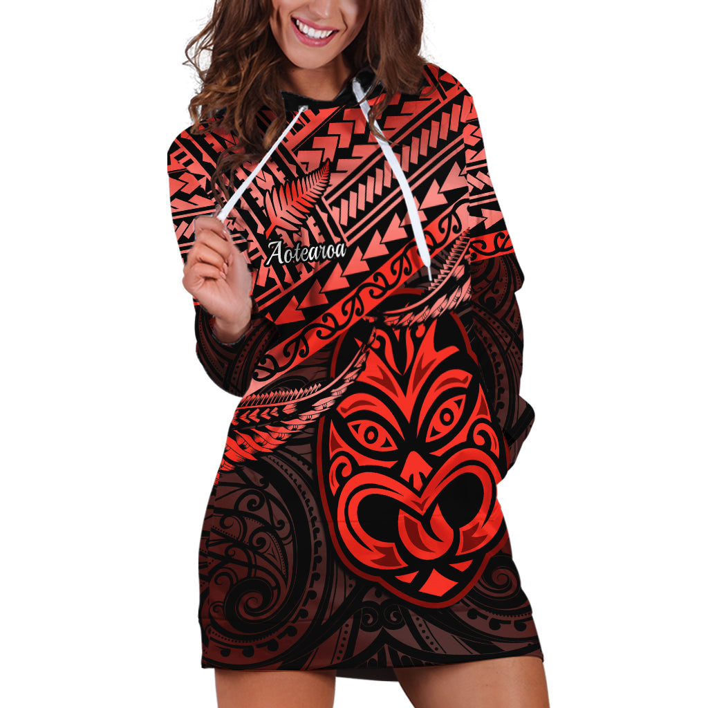 Matariki New Zealand Hoodie Dress Maori New Year Tiki Red Version LT14