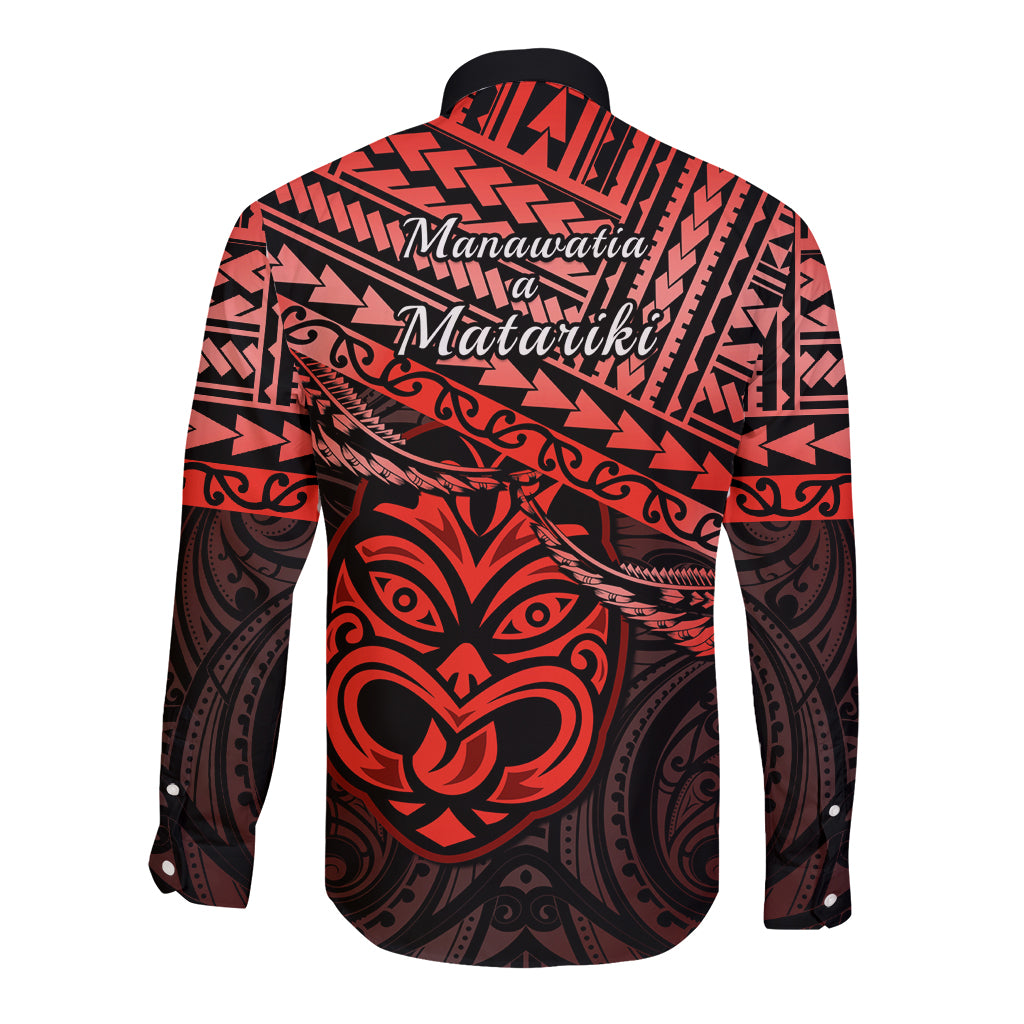 Matariki New Zealand Long Sleeve Button Shirt Maori New Year Tiki Red Version LT14