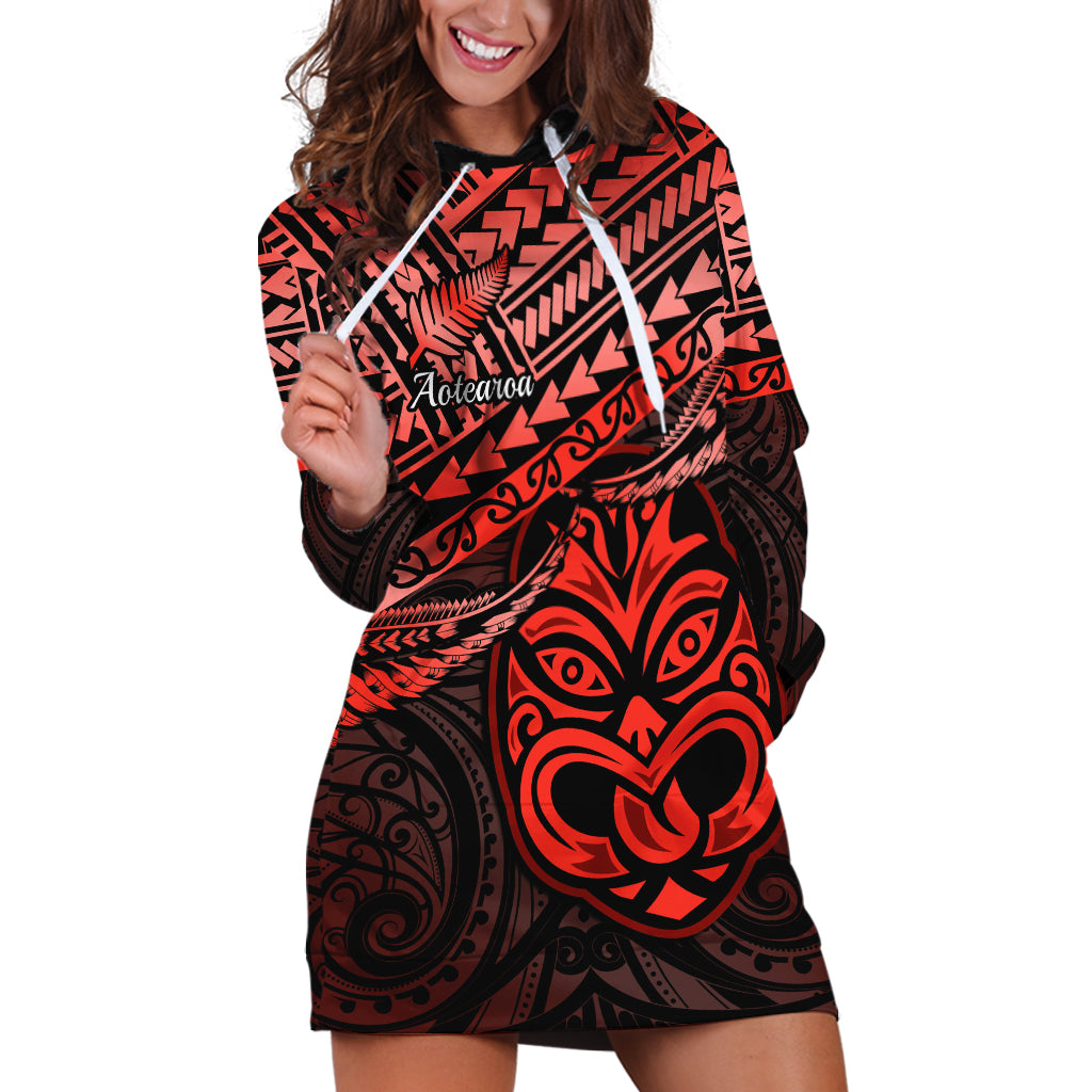 Personalised Matariki New Zealand Hoodie Dress Maori New Year Tiki Red Version LT14