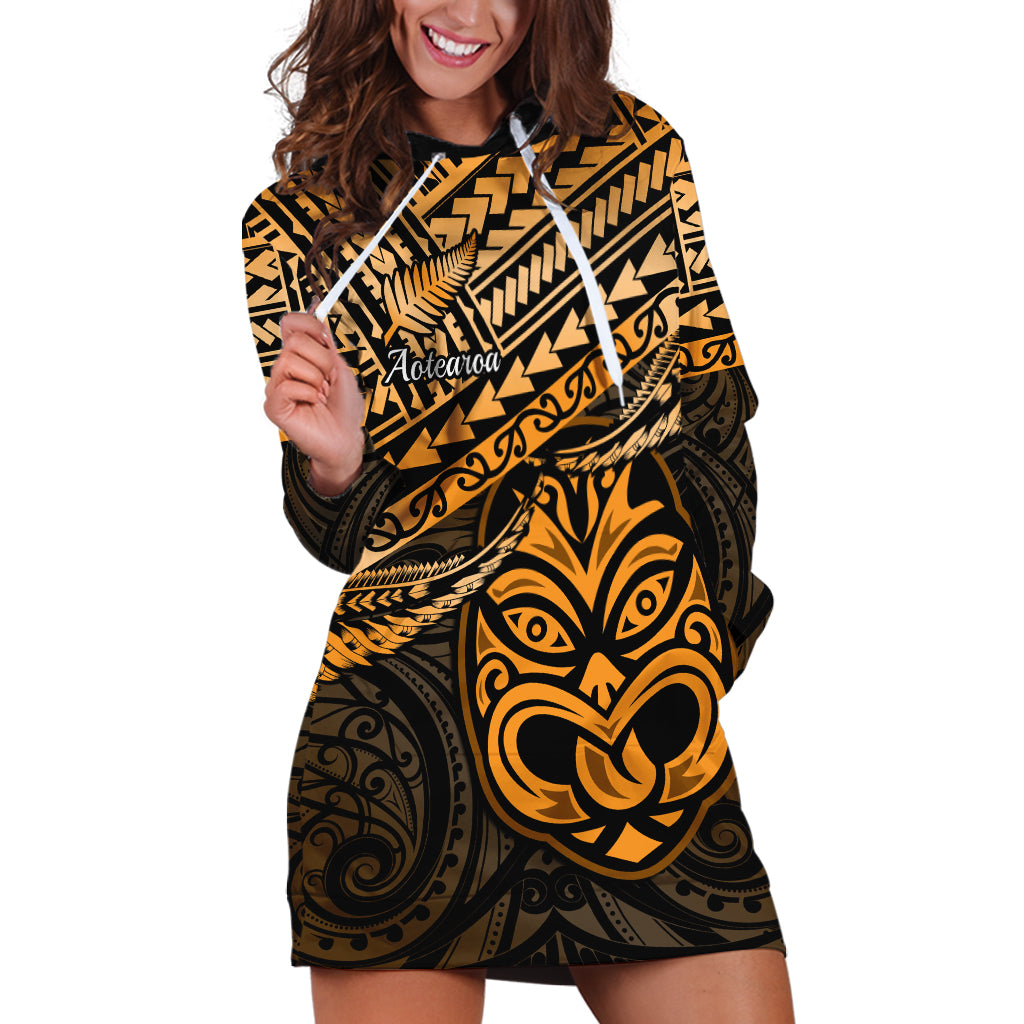 Personalised Matariki New Zealand Hoodie Dress Maori New Year Tiki Gold Version LT14