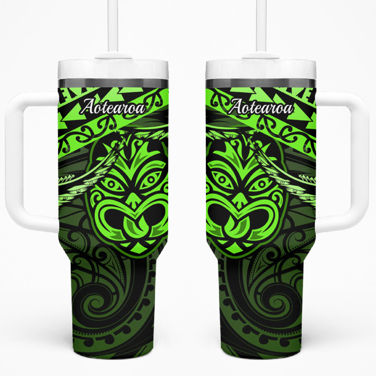 Matariki New Zealand Tumbler With Handle Maori New Year Tiki Green Version