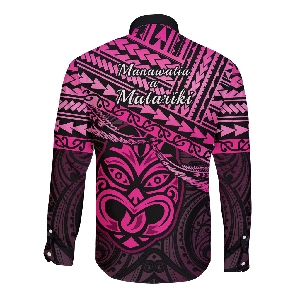 Matariki New Zealand Long Sleeve Button Shirt Maori New Year Tiki Pink Version LT14