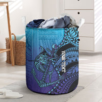 Personalised Polynesia Blue Marlin Fishing Laundry Basket Marlin Anchor Tattoo Polynesian Pattern