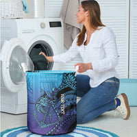 Personalised Polynesia Blue Marlin Fishing Laundry Basket Marlin Anchor Tattoo Polynesian Pattern