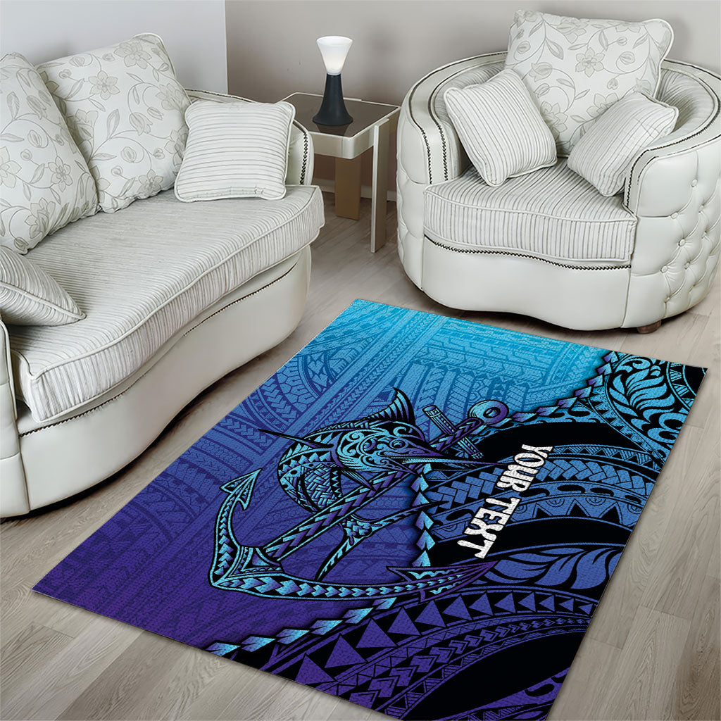Personalised Polynesia Blue Marlin Fishing Area Rug Marlin Anchor Tattoo Polynesian Pattern