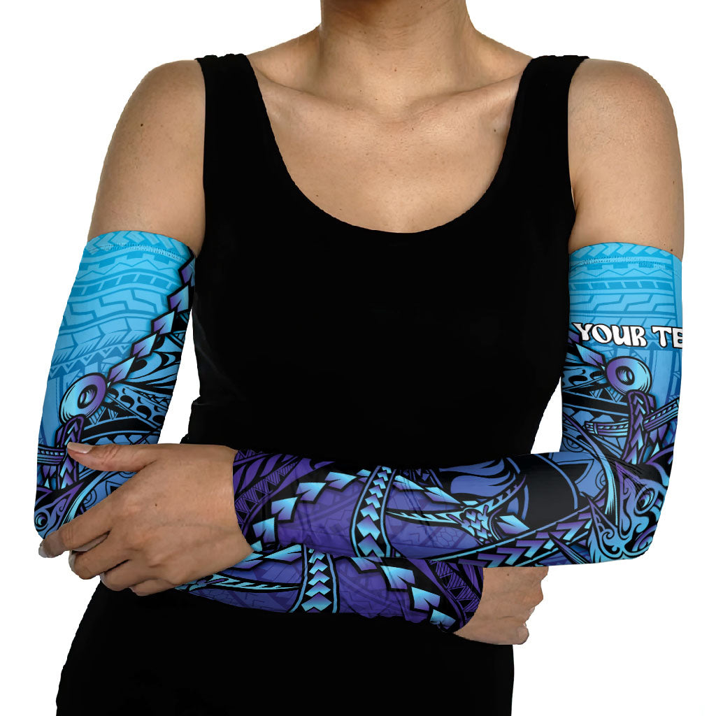 Personalised Polynesia Blue Marlin Fishing Arm Sleeves Marlin Anchor Tattoo Polynesian Pattern