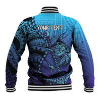 Personalised Polynesia Blue Marlin Fishing Baseball Jacket Marlin Anchor Tattoo Polynesian Pattern