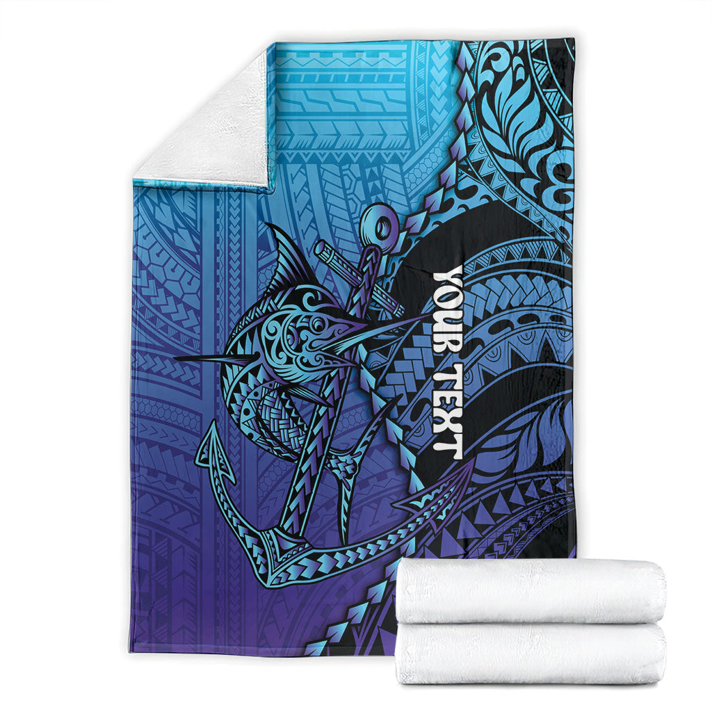 Personalised Polynesia Blue Marlin Fishing Blanket Marlin Anchor Tattoo Polynesian Pattern