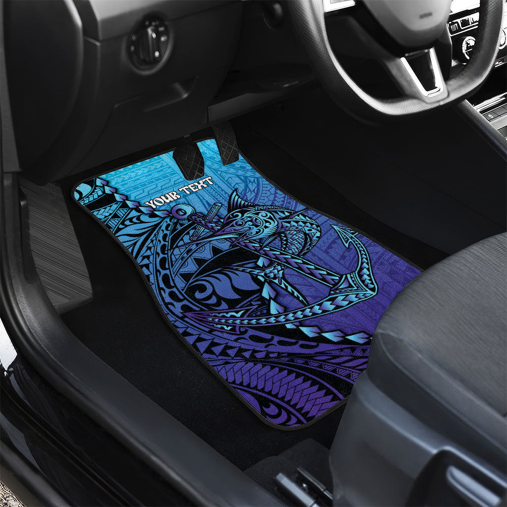 Personalised Polynesia Blue Marlin Fishing Car Mats Marlin Anchor Tattoo Polynesian Pattern