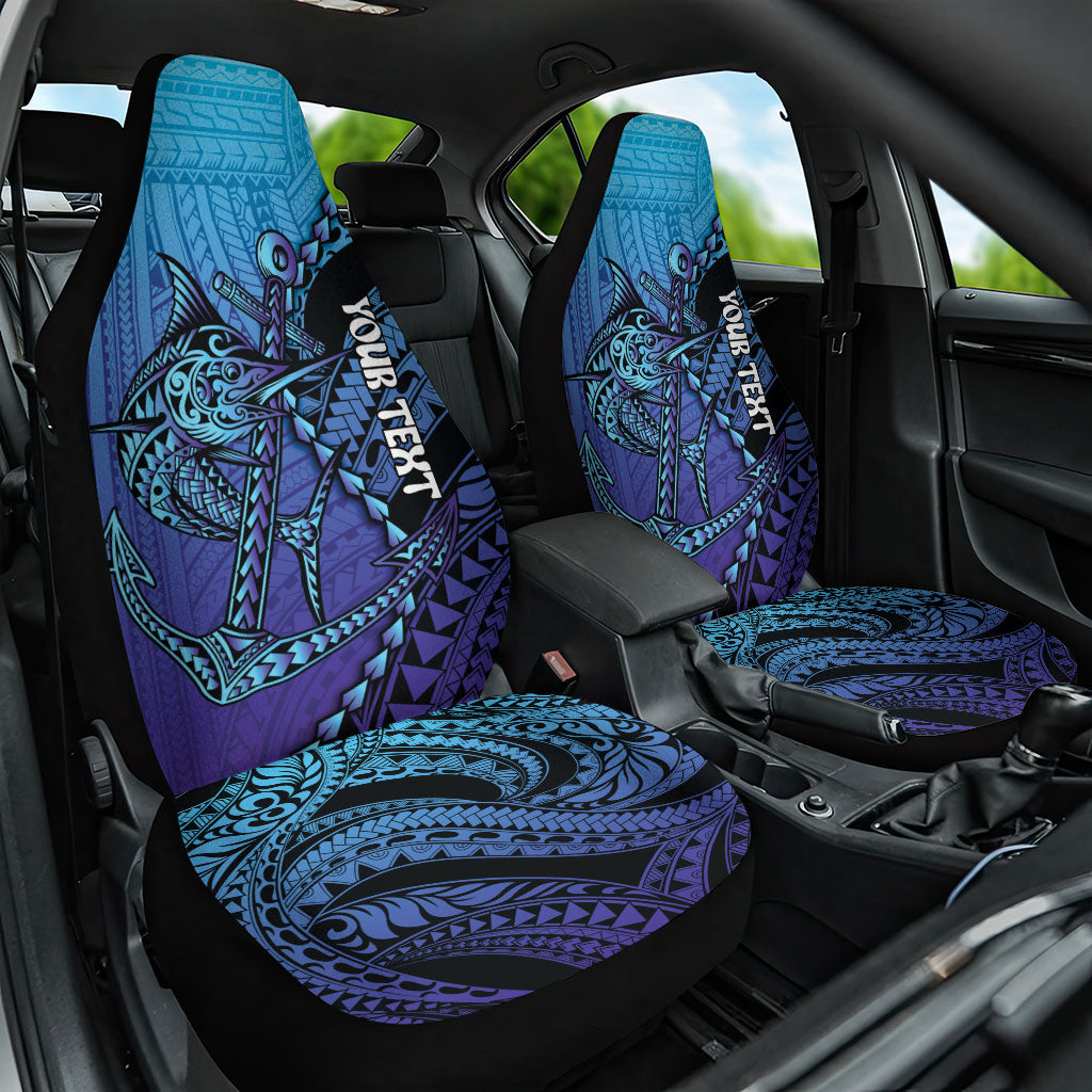 Personalised Polynesia Blue Marlin Fishing Car Seat Cover Marlin Anchor Tattoo Polynesian Pattern