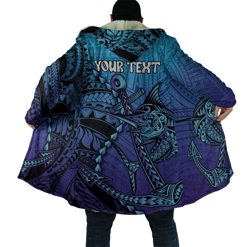 Personalised Polynesia Blue Marlin Fishing Cloak Marlin Anchor Tattoo Polynesian Pattern