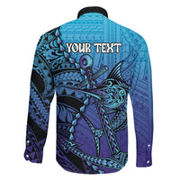 Personalised Polynesia Blue Marlin Fishing Family Matching Long Sleeve Bodycon Dress and Hawaiian Shirt Marlin Anchor Tattoo Polynesian Pattern LT14 - Polynesian Pride