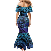 Personalised Polynesia Blue Marlin Fishing Family Matching Mermaid Dress and Hawaiian Shirt Marlin Anchor Tattoo Polynesian Pattern LT14 - Polynesian Pride
