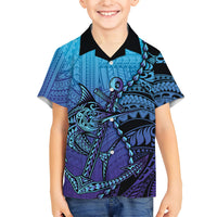 Personalised Polynesia Blue Marlin Fishing Family Matching Short Sleeve Bodycon Dress and Hawaiian Shirt Marlin Anchor Tattoo Polynesian Pattern LT14 Son's Shirt Purple - Polynesian Pride