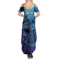 Personalised Polynesia Blue Marlin Fishing Family Matching Summer Maxi Dress and Hawaiian Shirt Marlin Anchor Tattoo Polynesian Pattern