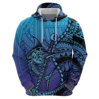 Personalised Polynesia Blue Marlin Fishing Hoodie Marlin Anchor Tattoo Polynesian Pattern