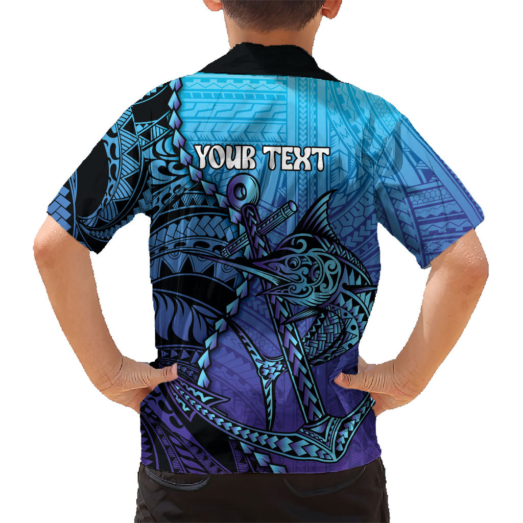 Personalised Polynesia Blue Marlin Fishing Kid Hawaiian Shirt Marlin Anchor Tattoo Polynesian Pattern