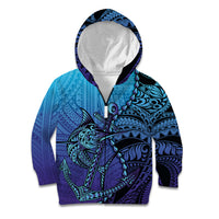 Personalised Polynesia Blue Marlin Fishing Kid Hoodie Marlin Anchor Tattoo Polynesian Pattern