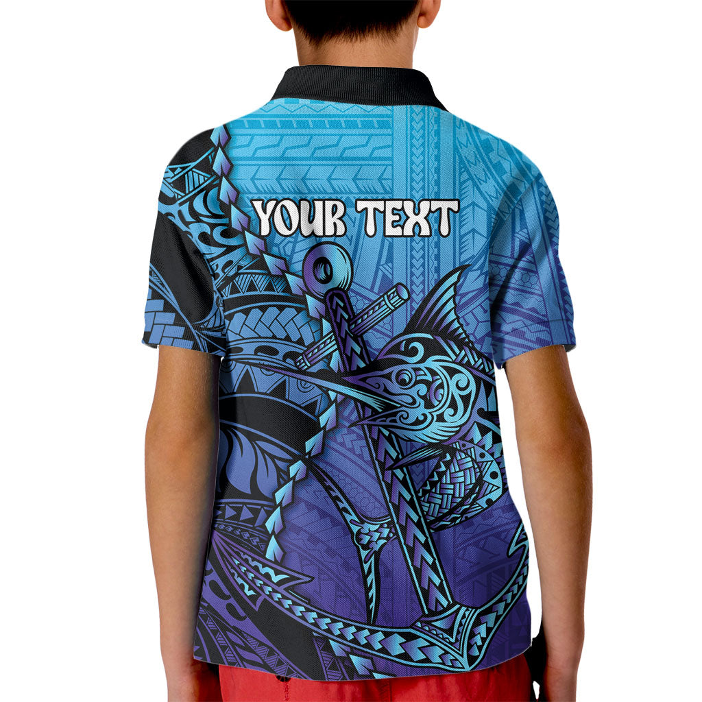 Personalised Polynesia Blue Marlin Fishing Kid Polo Shirt Marlin Anchor Tattoo Polynesian Pattern