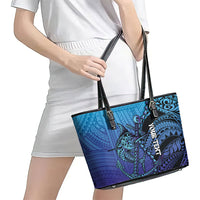 Personalised Polynesia Blue Marlin Fishing Leather Tote Bag Marlin Anchor Tattoo Polynesian Pattern