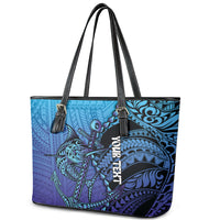 Personalised Polynesia Blue Marlin Fishing Leather Tote Bag Marlin Anchor Tattoo Polynesian Pattern
