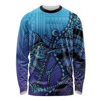 Personalised Polynesia Blue Marlin Fishing Long Sleeve Shirt Marlin Anchor Tattoo Polynesian Pattern
