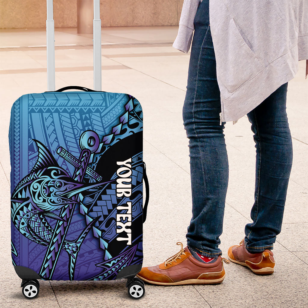 Personalised Polynesia Blue Marlin Fishing Luggage Cover Marlin Anchor Tattoo Polynesian Pattern