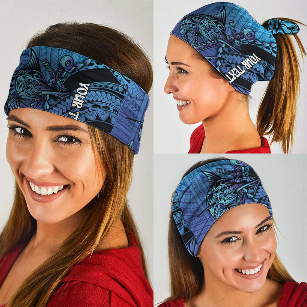 Personalised Polynesia Blue Marlin Fishing Neck Gaiter Marlin Anchor Tattoo Polynesian Pattern