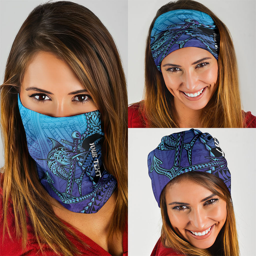 Personalised Polynesia Blue Marlin Fishing Neck Gaiter Marlin Anchor Tattoo Polynesian Pattern