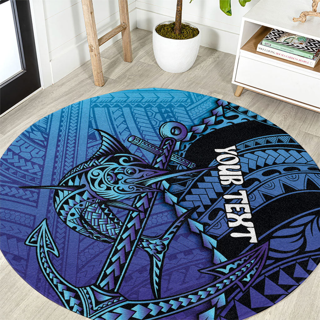 Personalised Polynesia Blue Marlin Fishing Round Carpet Marlin Anchor Tattoo Polynesian Pattern