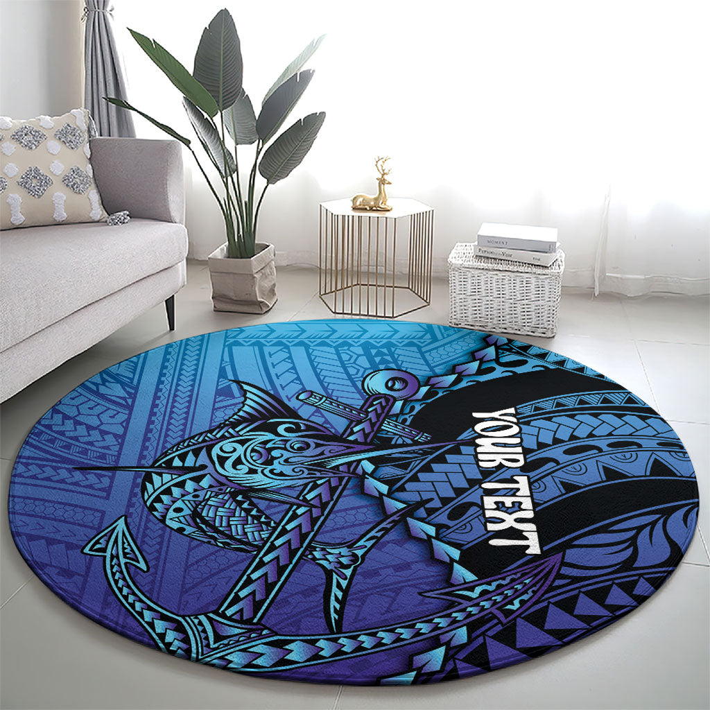 Personalised Polynesia Blue Marlin Fishing Round Carpet Marlin Anchor Tattoo Polynesian Pattern