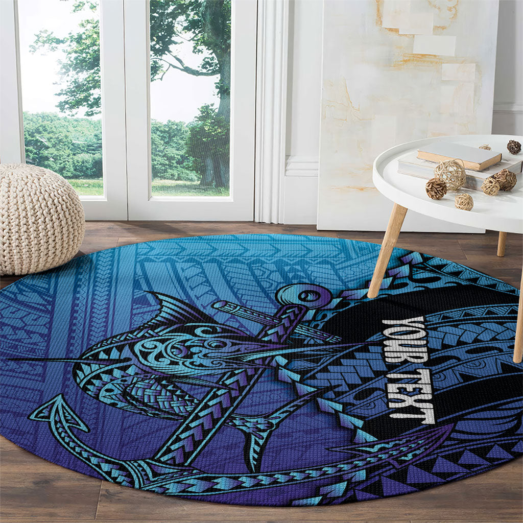Personalised Polynesia Blue Marlin Fishing Round Carpet Marlin Anchor Tattoo Polynesian Pattern
