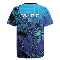 Personalised Polynesia Blue Marlin Fishing Rugby Jersey Marlin Anchor Tattoo Polynesian Pattern